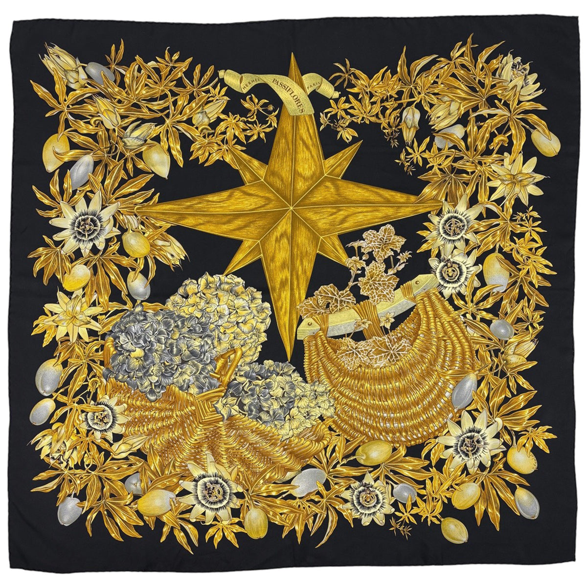 エルメス カレ90 PASSIFLORES パッションフラワー スカーフ シルク エルメス カレ 90 PASSIFLORES パッションフラワー スカーフ シルク