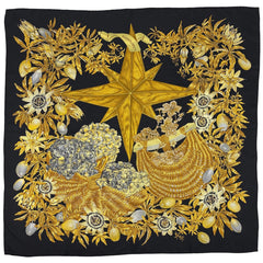 エルメス カレ 90 PASSIFLORES パッションフラワー スカーフ シルク ブラック マルチカラー レディース ブランドバッグ・小物 【中古】brbag