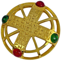 シャネル ロゴ カラーストーン ブローチ グリポア ブローチ GP ゴールド グリーン レッド レディース ブランドアクセサリー 【中古】bracc