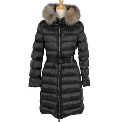 モンクレール フーディ ダウンコート TINUVIEL ベルト ファー付き アウター ブラック レディース ブランドアパレル 【中古】brapp