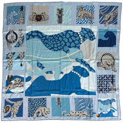 カルティエ パンテール スカーフ パンサー ヒョウ柄 スカーフ シルク ブルー マルチカラー レディース ブランドバッグ・小物 【中古】brbag