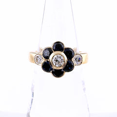 フラワーモチーフ デザインリング リング 9.5号 K18 サファイア ダイヤモンド レディース ノンブランドジュエリー 【中古】nbjwl