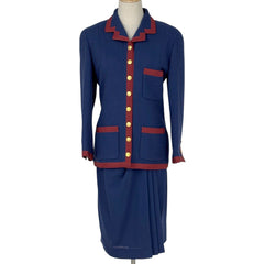 シャネル ココマークボタン セットアップ ラップスカート トリミング セットアップ スカートスーツ ウール ブルー レッド レディース ブランドアパレル 【中古】brapp