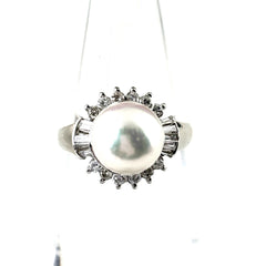 パール デザインリング リング 9号 Pt900 パール ダイヤモンド レディース ノンブランドジュエリー 【中古】nbjwl