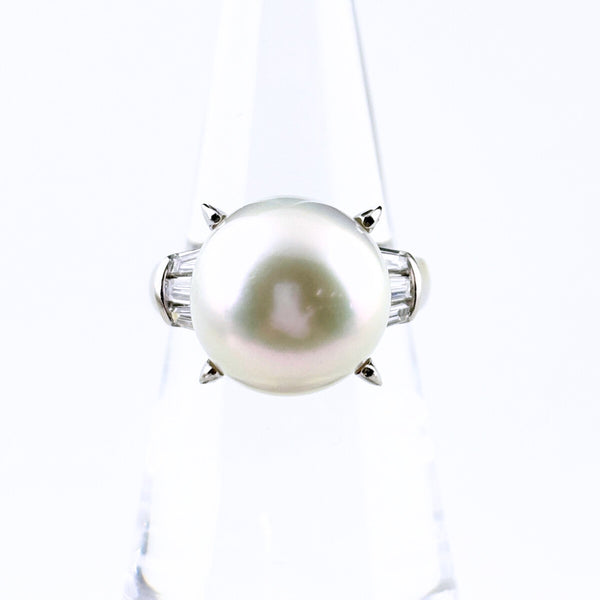 パール デザインリング プラチナ 指輪 メレダイヤ リング 11号 Pt900