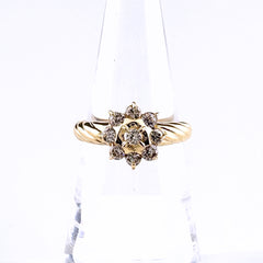 フラワーモチーフ デザインリング YG イエローゴールド 指輪 メレダイヤ 花 リング 10.5号 K18 ダイヤモンド レディース ノンブランドジュエリー 【中古】nbjwl