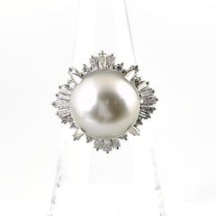 パール デザインリング リング 13号 Pt900 パール ダイヤモンド レディース ノンブランドジュエリー 【中古】nbjwl