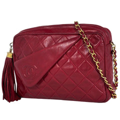 シャネル ココマーク フリンジ チェーン ショルダーバッグ マトラッセ タッセル ショルダーバッグ レザー レッド レディース ブランドバッグ・小物 【中古】brbag