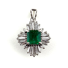 エメラルド デザインペンダントトップ ペンダントトップ Pt900 エメラルド ダイヤモンド レディース ノンブランドジュエリー 【中古】nbjwl