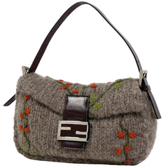 フェンディ ズッカロゴ マンマバゲット ニット 刺繍 ハンドバッグ ショルダーバッグ ファブリック ブラウン 6059 レディース ブランドバッグ・小物 【中古】brbag