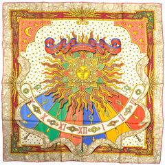 エルメス カレ 90 CARPE DIEM 今日一日を楽しむ 太陽 月 スカーフ シルク ベージュ マルチカラー レディース ブランドバッグ・小物 【中古】brbag