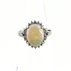 オパール デザインリング リング 9号 Pt900 オパール ダイヤモンド レディース ノンブランドジュエリー 【中古】nbjwl