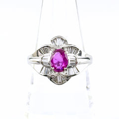 ピンクサファイア デザインリング リング 16号 Pt900 ピンクサファイア ダイヤモンド レディース ノンブランドジュエリー 【中古】nbjwl