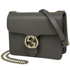 グッチ インターロッキングG チェーン ショルダーバッグ レザー グレー 510304 レディース ブランドバッグ・小物 【中古】brbag
