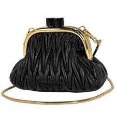 ミュウ ミュウ マテラッセ チェーン ミニ ショルダーバッグ がま口 ポシェット ショルダーバッグ レザー ブラック 5BP016 レディース ブランドバッグ・小物 【中古】brbag