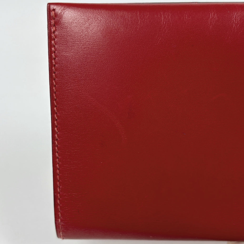 エルメス ベアン Hロゴ 二つ折り 長財布 ボックスカーフ ルージュ 〇Z