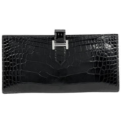 エルメス ベアン スフレ Hロゴ 二つ折り 長財布 アリゲーター ブラック K レディース ブランドバッグ・小物 【中古】brbag