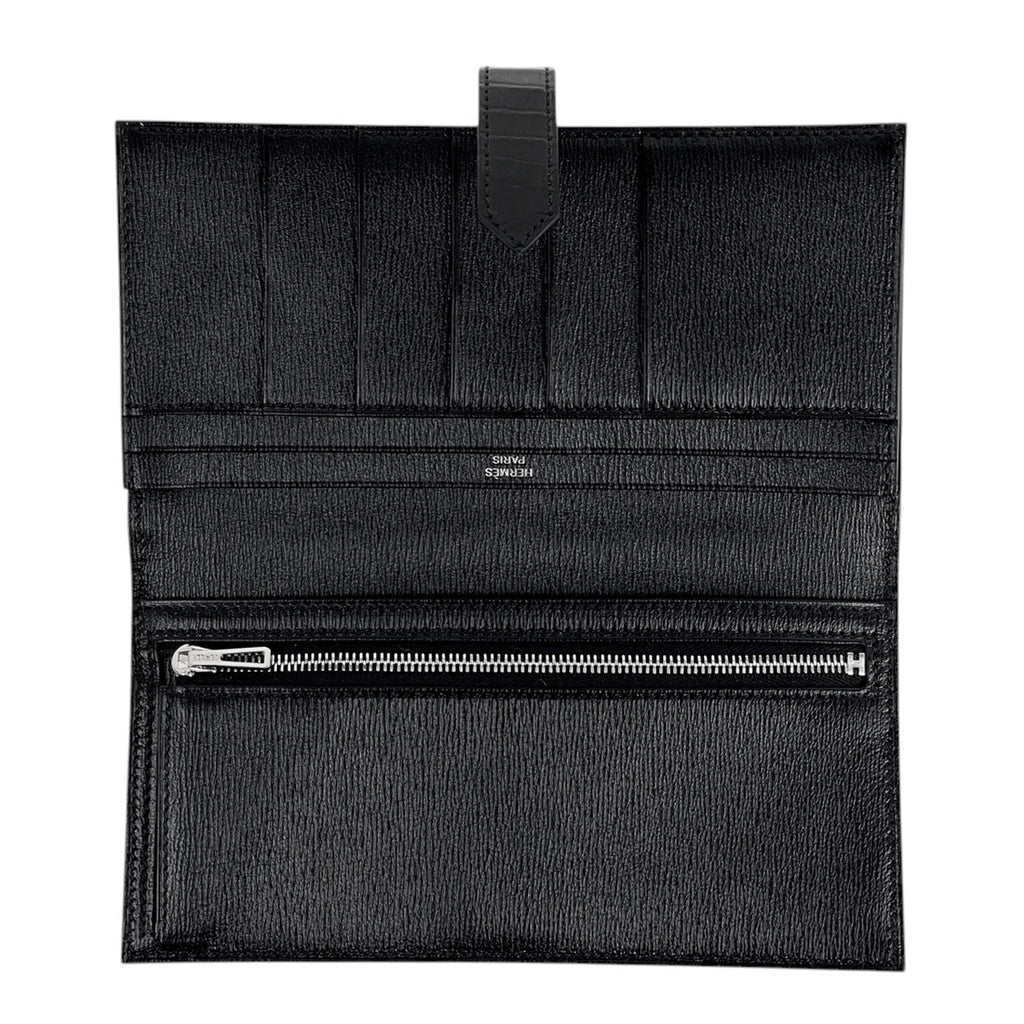 エルメス ベアン スフレ Hロゴ 二つ折り 長財布 アリゲーター ブラック