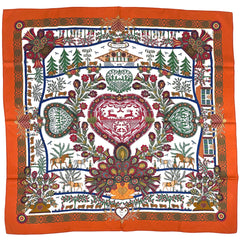 エルメス カレ90 Decoupages 切り絵 スカーフ シルク オレンジ マルチカラー レディース ブランドバッグ・小物 【中古】brbag