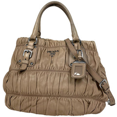 プラダ ロゴ ハンドバッグ 2WAY ショルダーバッグ ギャザー ショルダーバッグ レザー ベージュ BN1789　 レディース ブランドバッグ・小物 【中古】brbag