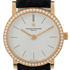 ヴァシュロン・コンスタンタン パトリモニー 25593/00R 腕時計 PG ダイヤモンド レザー クォーツ ホワイト レディース 時計 【中古】【保証書】wtcbb