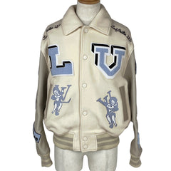 ルイ・ヴィトン マルチパッチ ミックスドレザー バーシティ ブルゾン スタジャン ロゴ アウター ブルゾン ホワイト ライトブルー メンズ ブランドアパレル 【中古】brapp