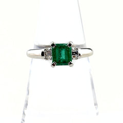 エメラルド デザインリング リング 15号 Pt850 エメラルド ダイヤモンド レディース ノンブランドジュエリー 【中古】nbjwl
