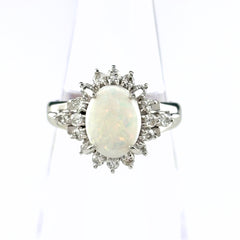 オパール デザインリング リング 9号 Pt900 オパール ダイヤモンド レディース ノンブランドジュエリー 【中古】nbjwl