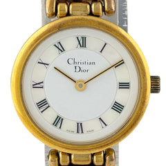 クリスチャンディオール ラウンド シェル文字盤 3027 腕時計 SS GP クォーツ ホワイト系 レディース 時計 【中古】wtcbb