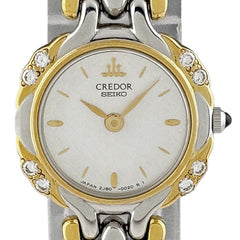 セイコー クレドール 8Pダイヤ 2J80-0020 腕時計 YG SS ダイヤモンド クォーツ シルバー レディース 時計 【中古】wtcbb