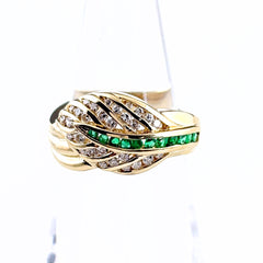 リーフモチーフ デザインリング リング 12号 K18 エメラルド ダイヤモンド レディース ノンブランドジュエリー 【中古】nbjwl