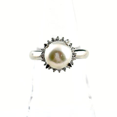 パール デザインリング リング 15号 Pt900 ダイヤモンド レディース ノンブランドジュエリー 【中古】nbjwl