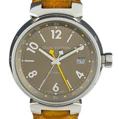 ルイ・ヴィトン タンブール GMT Q1132 腕時計 SS レザー 自動巻き ブラウン系 メンズ 時計 【中古】wtcbb