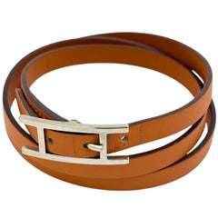エルメス アピ 3 ブレスレット レザー シルバーメッキ レディース ブランドアクセサリー 【中古】bracc