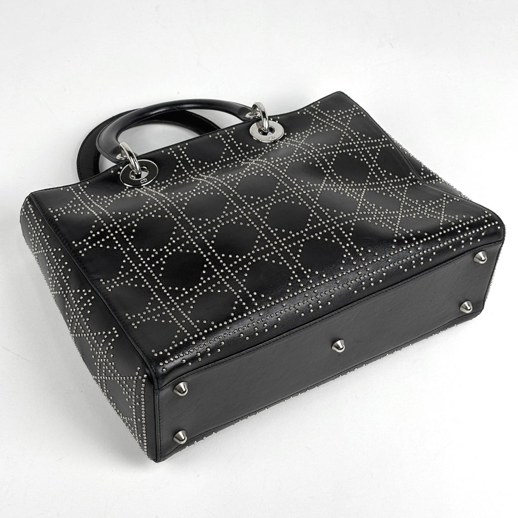 LADY DIOR レディディオール カナージュ ハンドバッグ レザー ブラック 
