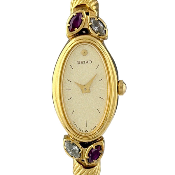 【稼働】SEIKO 1E20-5760 バングルウォッチ 石付き レディース セイコー ブレスウォッチ カラーストーン 1E20-5760 腕時計 SS GP