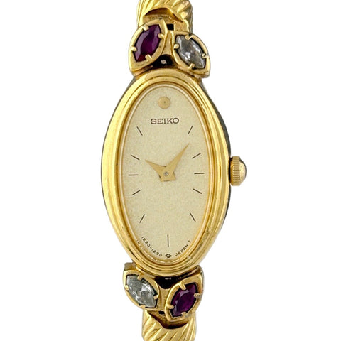 【稼働】SEIKO 1E20-5760 ブレスウォッチ 石付き ゴールド セイコー ブレスウォッチ カラーストーン 1E20-5760 腕時計 SS GP