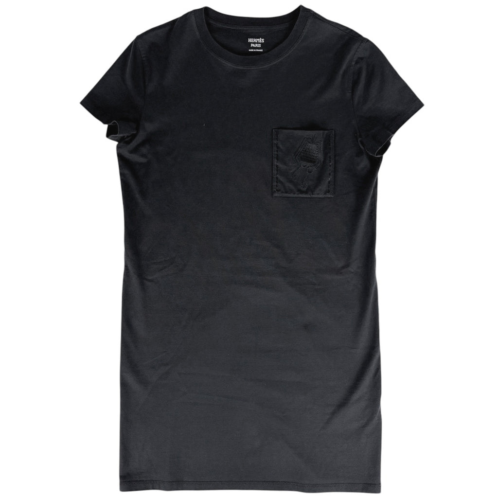 エルメス☆HERMES Hロゴ刺繍ポケット付　半袖 Tシャツワンピース　849 エルメス 刺繍ポケット 半袖ワンピース ワンピース スカート 綿