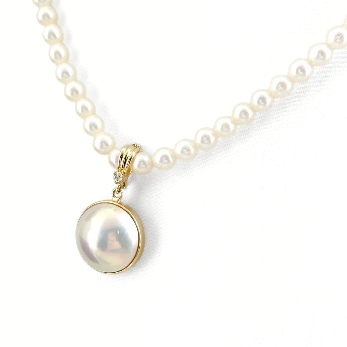 【TASAKI マベパール】真珠 ネックレス K18ピアス ダイヤ付 414 タサキ マベパール ネックレス ネックレス K18 パール ダイヤモンド