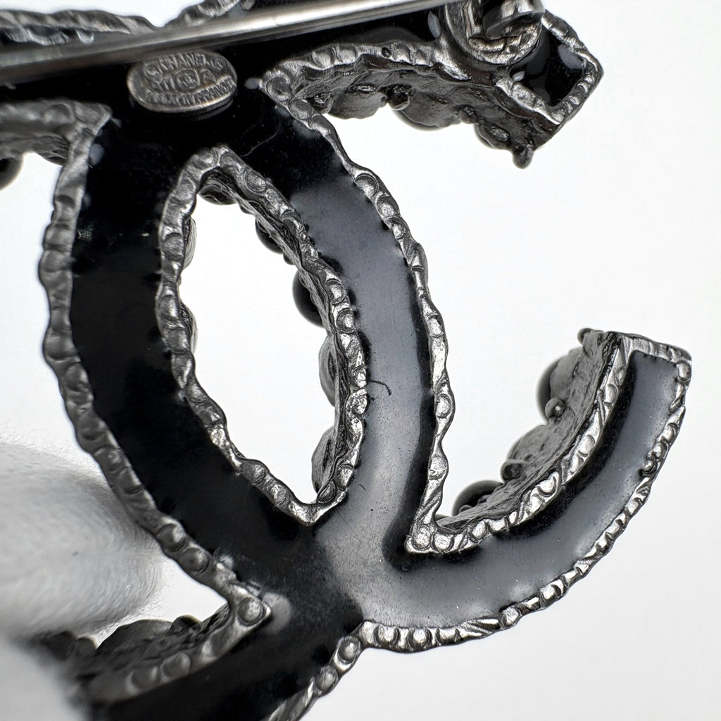 CHANEL CCロゴ ブローチ シルバー・ブラック 約5.5cm シャネル ココマーク ブローチ シルバーメッキ レディース ブランド