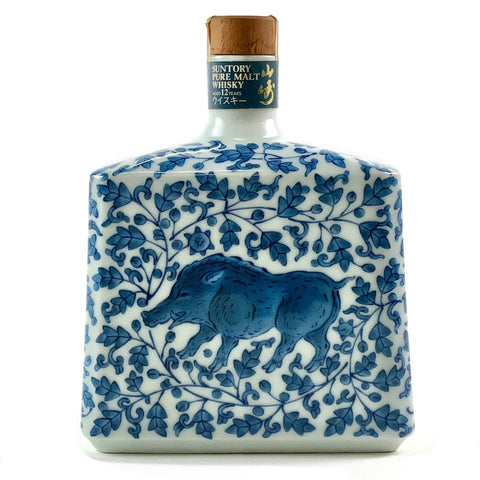 サントリー 山崎 12年 染付牡丹唐草亥絵 陶器 600ml 国産ウイスキー 酒
