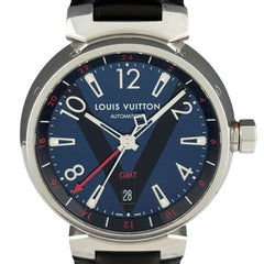 ルイ・ヴィトン タンブール GMT Q1157 腕時計 SS レザー 自動巻き ブルー系 メンズ 時計 【中古】【保証書】wtcbb