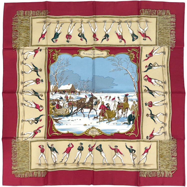 エルメス カレ 90 LES PLAISIRS DU FROID スカーフ シルク レディース ブランドバッグ・小物 【中古】brbag