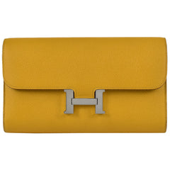 動画付き エルメス コンスタンス ロング 二つ折り 長財布 ヴォーエプソン ジョーヌアンブル C レディース 【中古】 ラッピング可