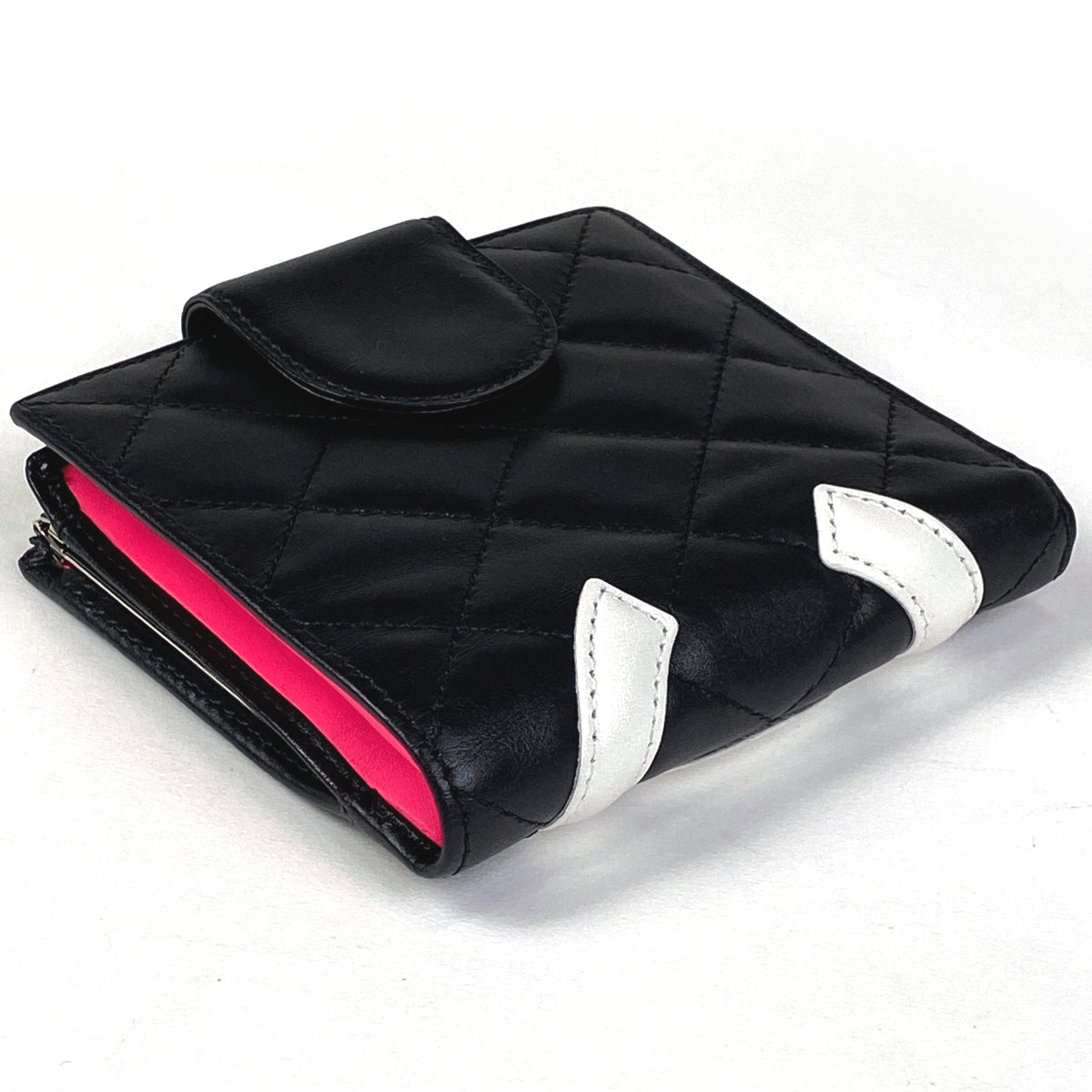 【正規品/本物】 CHANEL カンボンライン 2つ折り財布 ブラック×ピンク