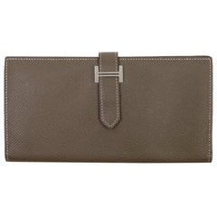 動画付き エルメス ベアン スフレ 札入れ 小銭入れ Hロゴ 長財布 ヴォーエプソン エトゥープ □P レディース 【中古】