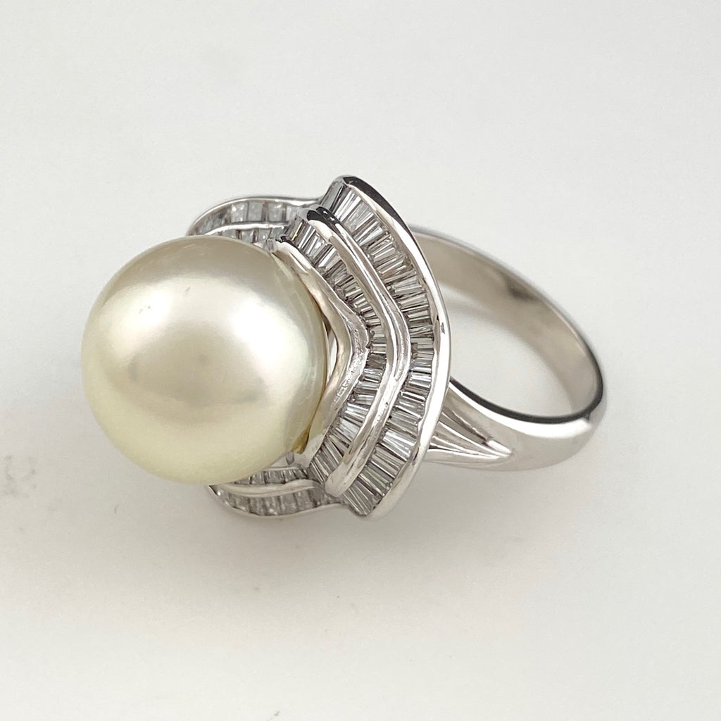 バイセル公式】パール デザインリング プラチナ 指輪 メレダイヤ 真珠