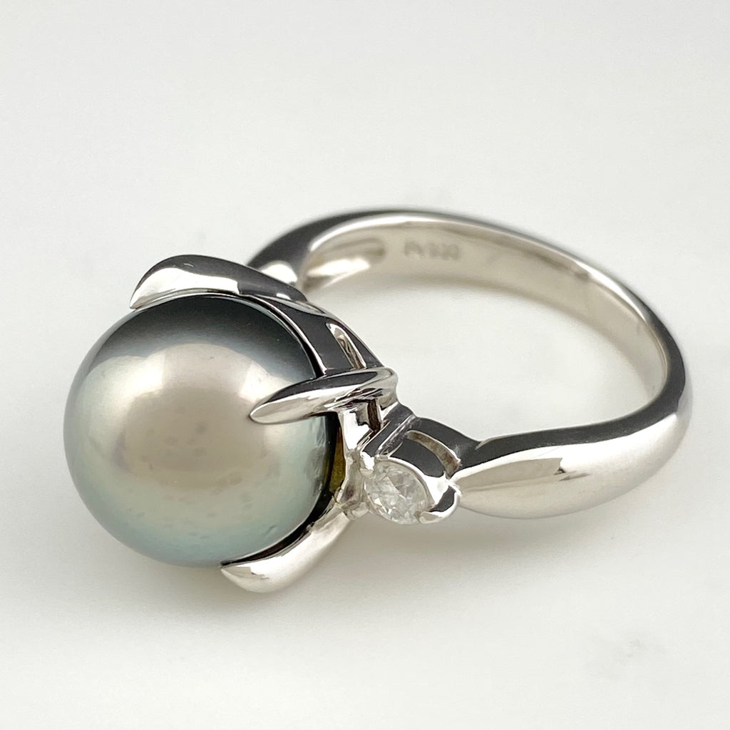 バイセル公式】パール デザインリング プラチナ メレダイヤ 指輪 真珠