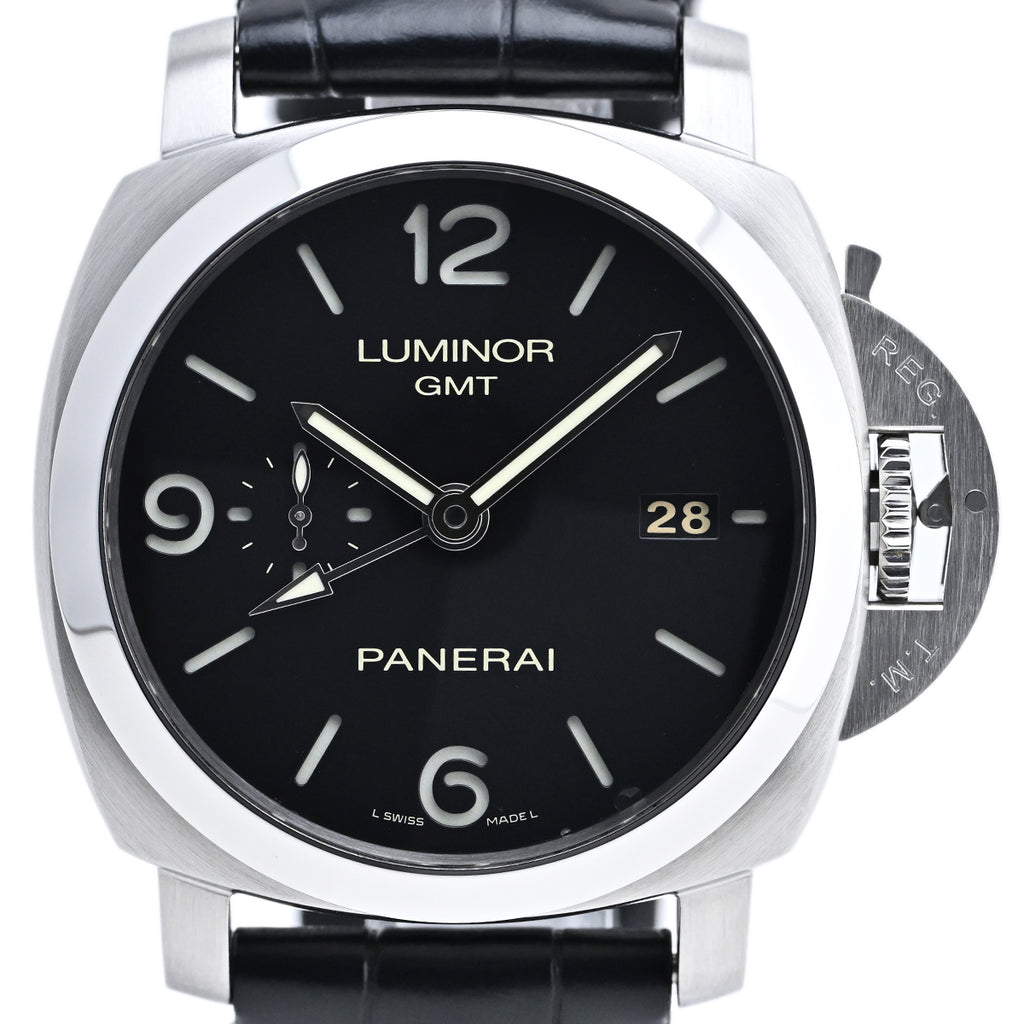 オフィチーネパネライ ルミノール44 1950 3デイズ GMT PAM00329 腕時計 SS レザー 自動巻き ブラック メンズ 【中古】 
 ラッピング可
