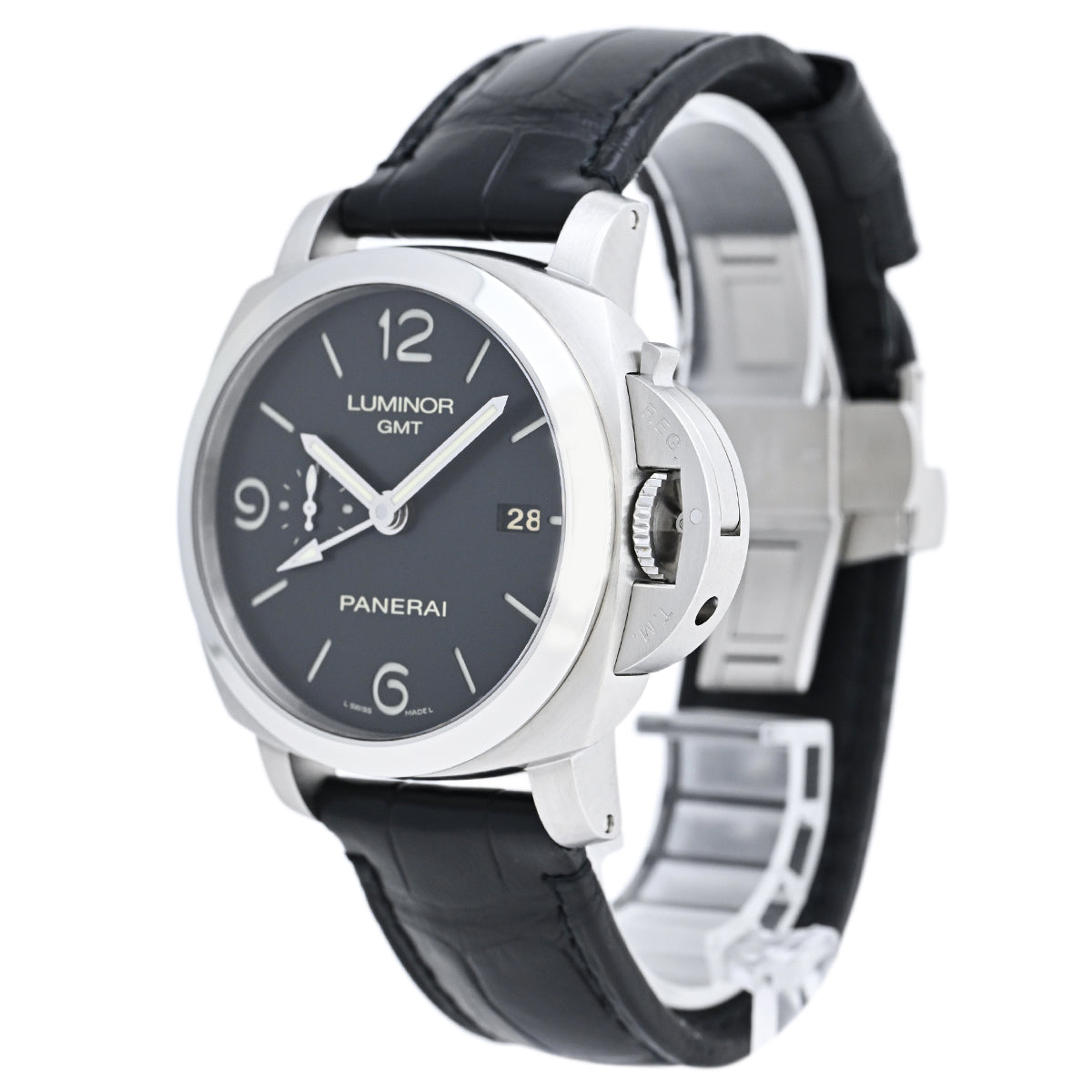 オフィチーネパネライ ルミノール44 1950 3デイズ GMT PAM00329 腕時計 SS レザー 自動巻き ブラック メンズ 【中古】 ,  ラッピング可